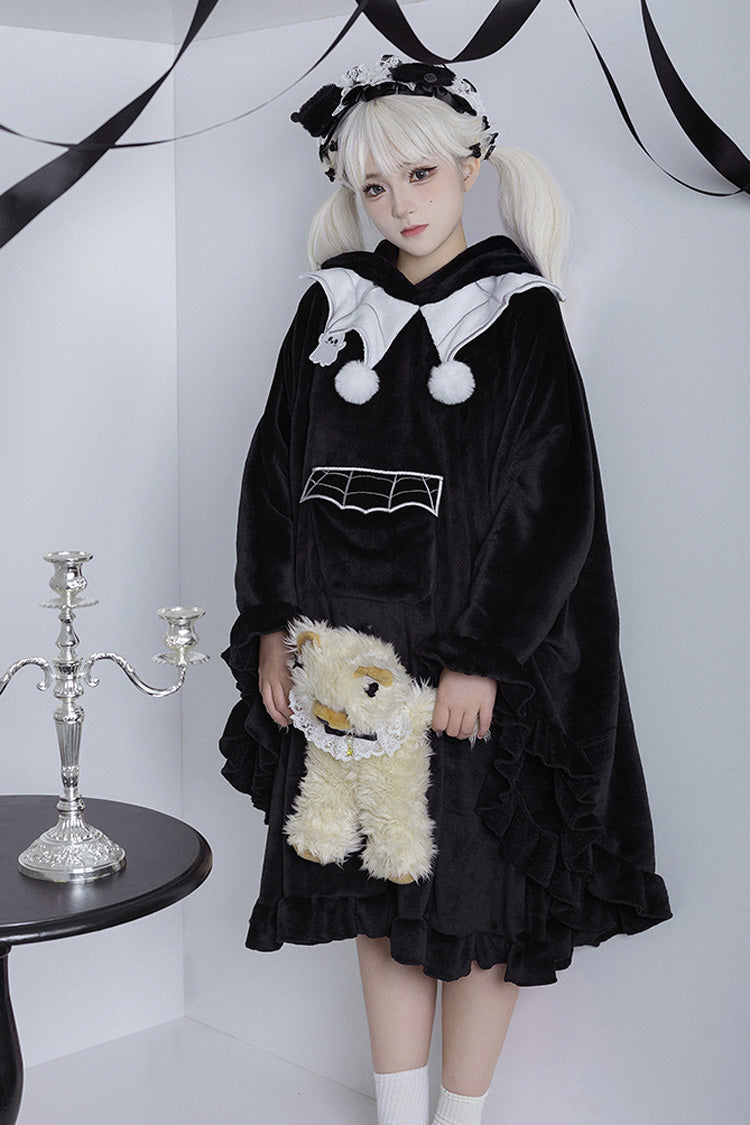 Black Bat Ruffle Hooded Sweet Lolita Coat Cloak - Product - 6