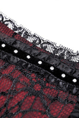 Dark Red Cross Shoulder Straps Jacquard Lace-Up Women's Gothic Overbust Corset - Product - 16