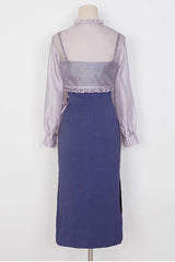 Purple Retro Chest Embroidery Han Elements Suspenders With Cloak Sweet Hanfu Dress - Product - 7