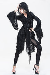 Black Ragged Horn Sleeves Womens Punk Long Coat - Product - 3