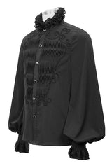 Black Chiffon Hand Embroidered Mens Gothic Blouse - Product - 5