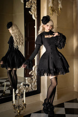 Black [Midnight Whisper] Double-breasted Short Sleeves Hollow Gothic Lolita Dress - Product - 13