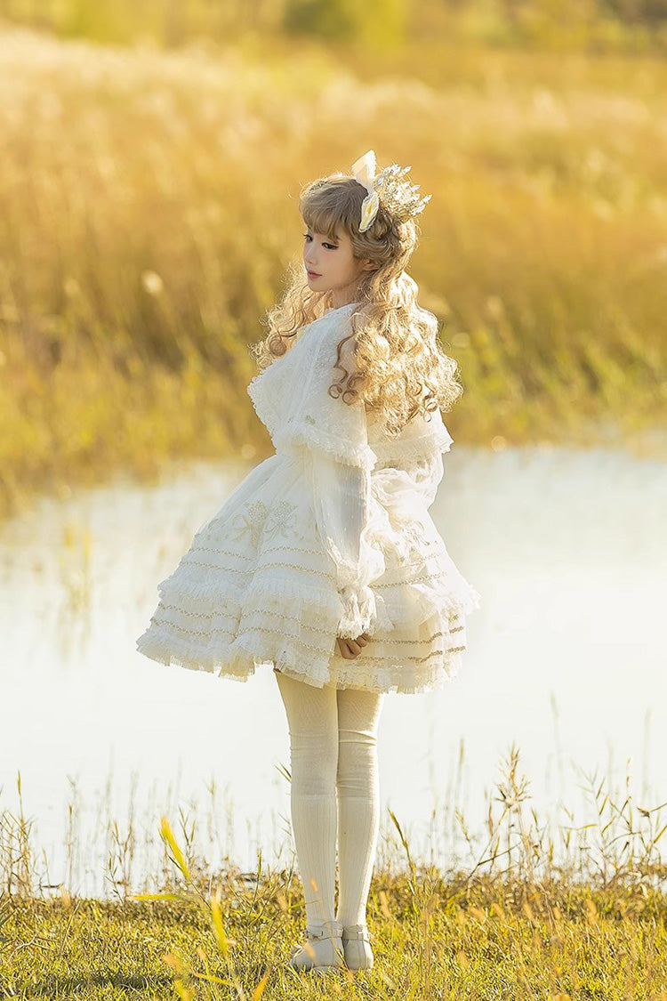 White Multi-layer Dream Dance Print Embroidery Tulle Sweet Princess Lolita Jsk Dress - Product - 6