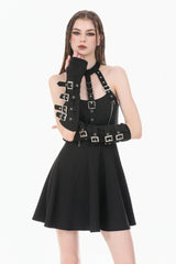 Black Buckled Zippered Women's Punk Halterneck Dress - Product - 5