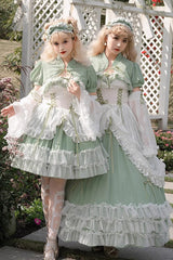 Green Multi-layer Ruffle Hanayome Lace Lace-Up Plus Size Sweet Lolita Jsk Dress (Long Version) - Product - 4