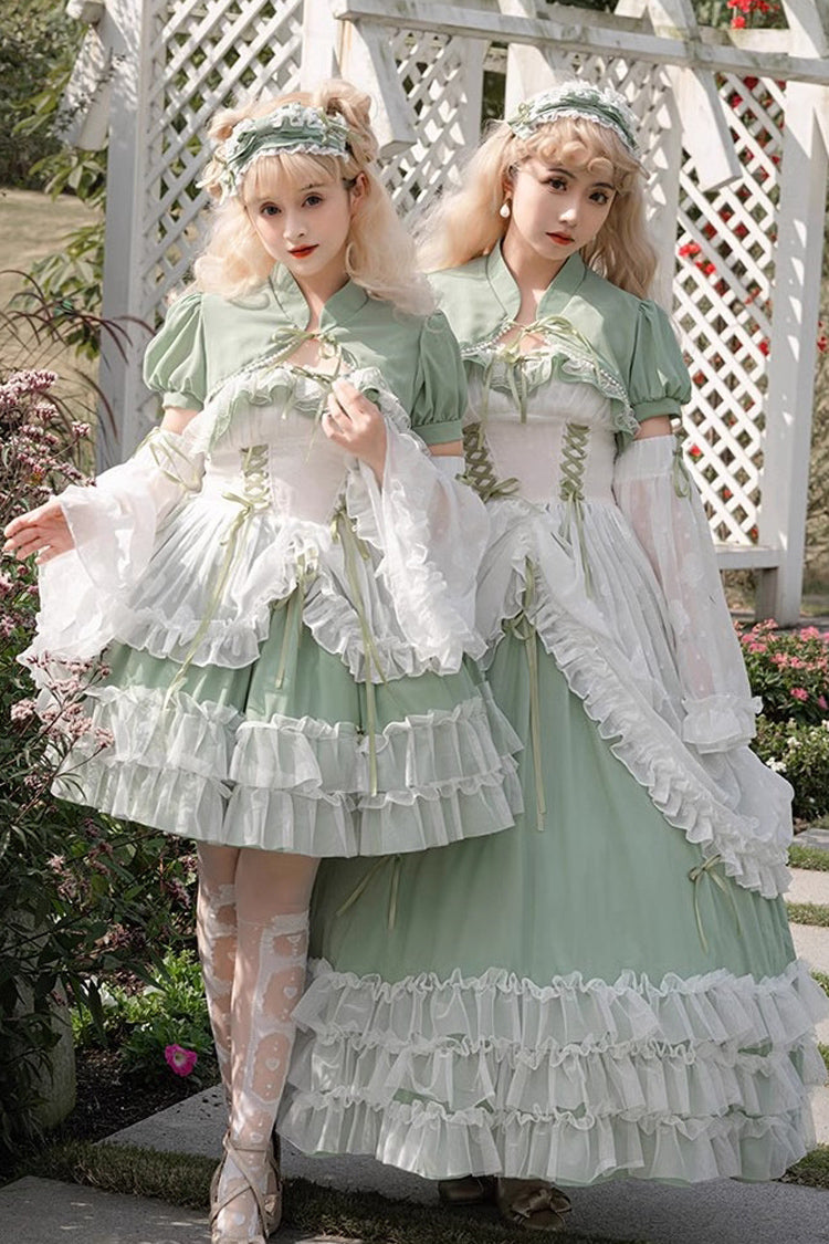 Green Multi-layer Ruffle Hanayome Lace Lace-Up Plus Size Sweet Lolita Jsk Dress (Long Version) - Product - 4