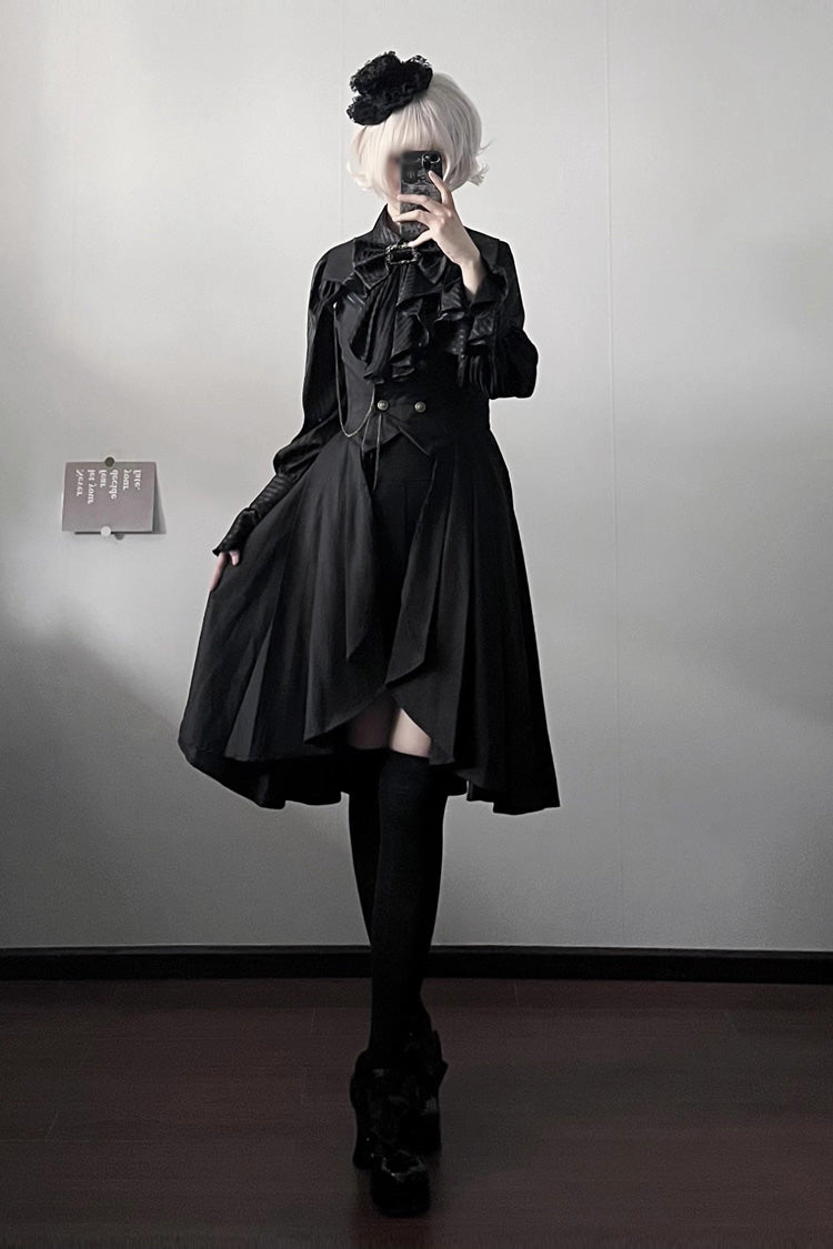 Black [Moonstone] Sleeveless Ruffle Ouji Gothic Prince Lolita Long Vest - Product - 7