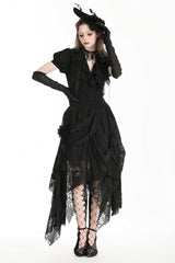 Black Women's Gothic Lace Irregular Distressed Hanky‑Hem Skirt - Black - 1