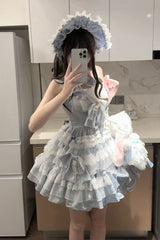 Blue [Sweetheart Doll] Multi-Layered Ruffle Bowknot Lace Sweet Princess Gorgeous Lolita Jsk Dress - Product - 5