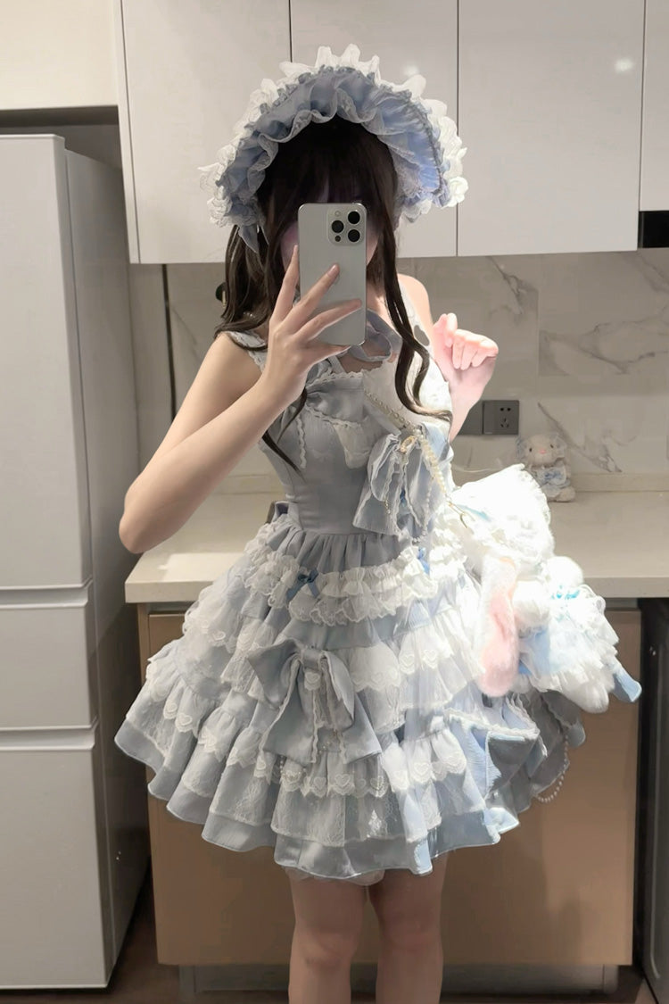Blue [Sweetheart Doll] Multi-Layered Ruffle Bowknot Lace Sweet Princess Gorgeous Lolita Jsk Dress - Product - 5