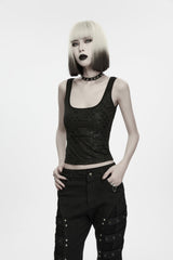 Black Printed Slim Fit Strappy Women's Punk Cool Vest - Product - 3