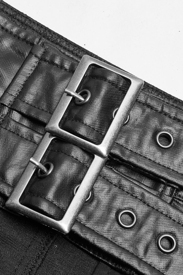 Black Double Layer Metal Buckle Belt Men's Steampunk Skirt - Product - 5
