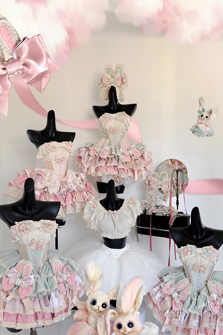 [Ribbon Dance] Multi-Layered Ruffle Bowknot Lace-Up Sweet Princess Lolita Dress 3 Colors - Product - 10