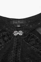 Black Cheongsam Collar Chiffon Stitching Ripped Women's Gothic Dress - Product - 6