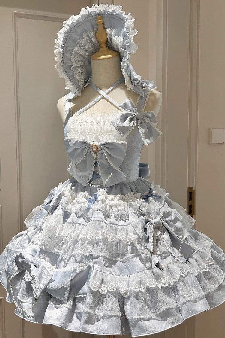 Blue [Sweetheart Doll] Multi-Layered Ruffle Bowknot Lace Sweet Princess Gorgeous Lolita Jsk Dress - Blue - 1