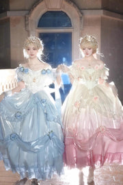 Gradient Color Short Sleeves Multi-layer Ruffle Bowknot Sweet Elegant Princess (Dress Only) front view
