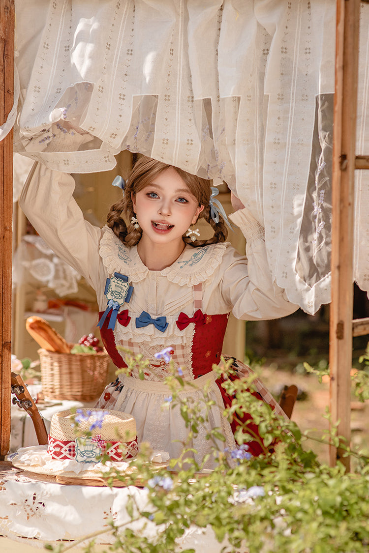 Red [Tea Party] Print Ruffle Bowknot Lace Sweet Elegant Lolita Jsk Dress - Product - 8