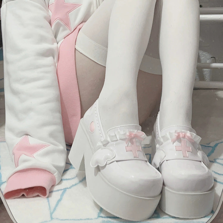 Medical Series Bowknot Ribbon Ruffled Round Toe Sweet Lolita Platform Shoes 4 Colors - Product - 6