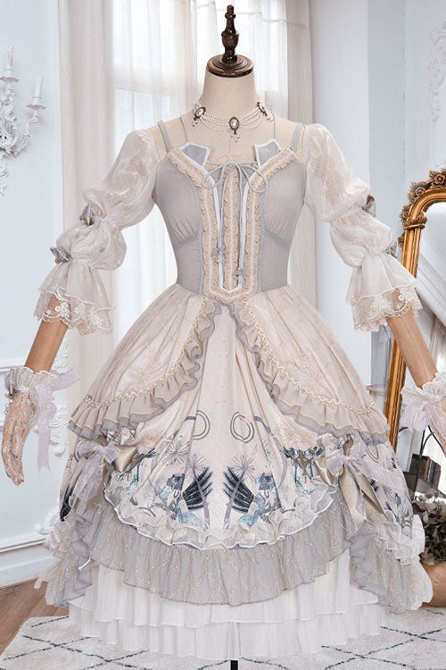 White Rose Maiden Hanayome Multi-Layer Ruffled Classic Lolita OP Dress - White - 1