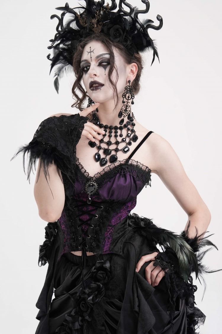 Purple Lace Lace-Up Women's Gothic Overbust Corset - Product - 5