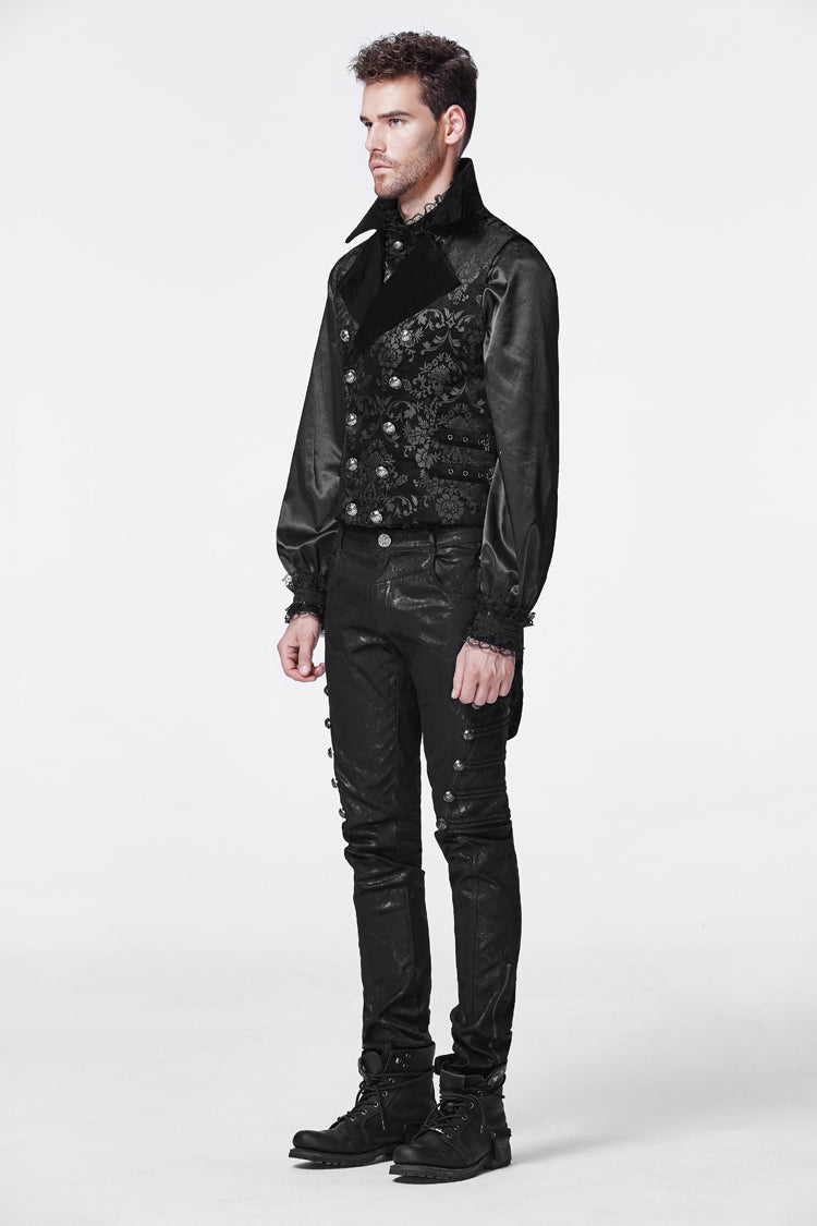 Black Double-Breasted Swallowtail Hem Print Mens Gothic Vest - Product - 3