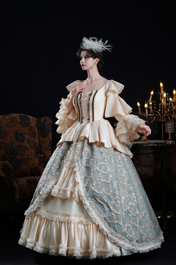 Blue/Champagne Half Trumpet Sleeves Ruffle Embroidery Cardigan Lace Classic Princess Palace Lolita Victorian Dress - Product - 4