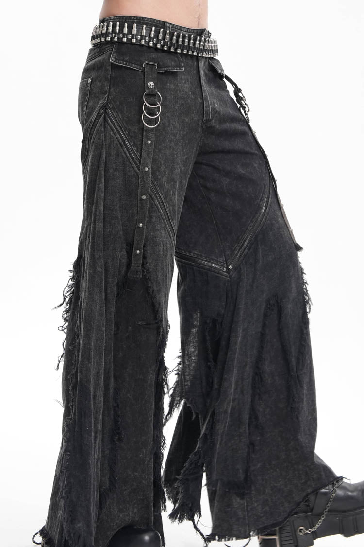 Black Ripped Rings Studs Men's Gothic Pants - Product - 13