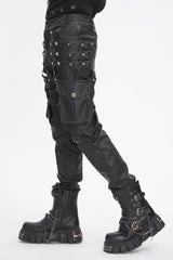 Black Big Pocket Faux Leather Men's Gothic Pants - Product - 3