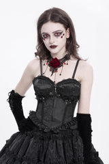 Black Sleeveless Ruffle Embroidery Lace-Up Women's Gothic Tank Top - Black - 1