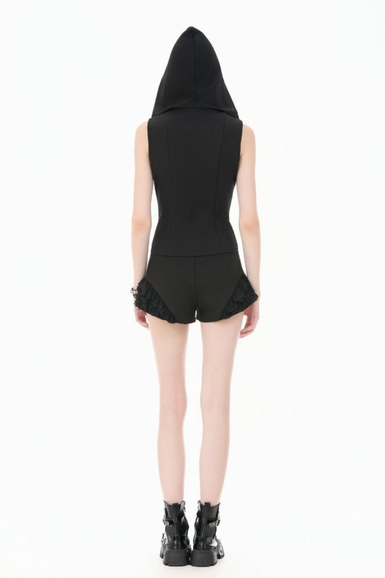 Black Sleeveless Studded Zippered Women's Punk Hooded Vest - Product - 4