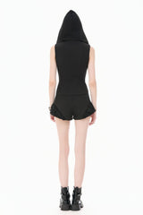 Black Sleeveless Studded Zippered Women's Punk Hooded Vest - Product - 4