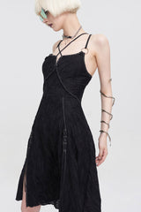 Black Punk Suspenders Slit Hem Wave Stretch Fabrics Women's Dress - Product - 2
