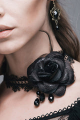 Black Shining Lace Rose Beads Chain Women's Gothic Choker - Product - 4