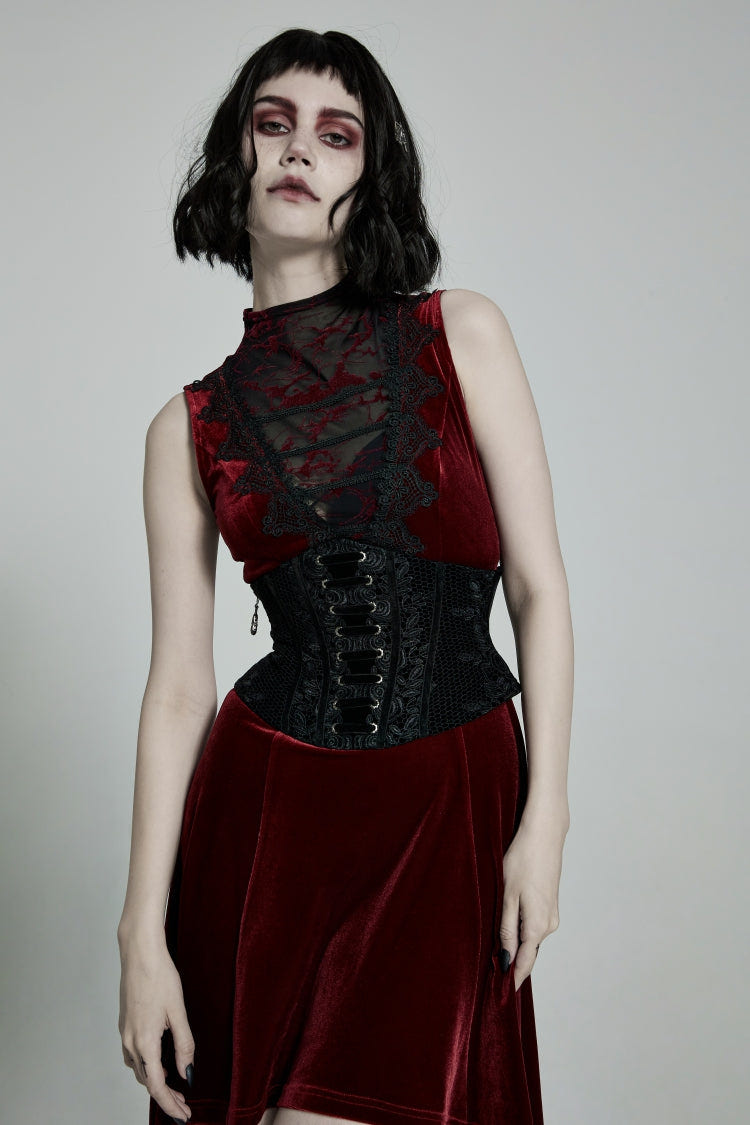 Black Jacquard Lace-Up Slim Women's Corset - Black - 1