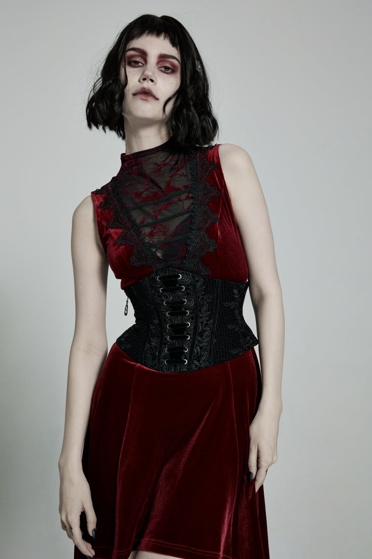 Black Jacquard Lace-Up Slim Women's Corset - Black - 1