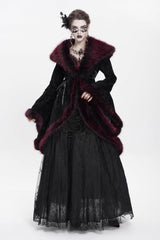 Red Long Sleeves Floral Embroidery Women's Gothic Fluffy Coat - Product - 12