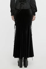 Black/Red Ruffle Rose Embroidery Lace-Up Women's Gothic Fishtailed Skirt - Product - 3