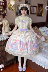 Cream Soda Mermaid Print Light Yellow Bowknot Lace Sweet Lolita Jsk Dress - Light-Yellow - 1