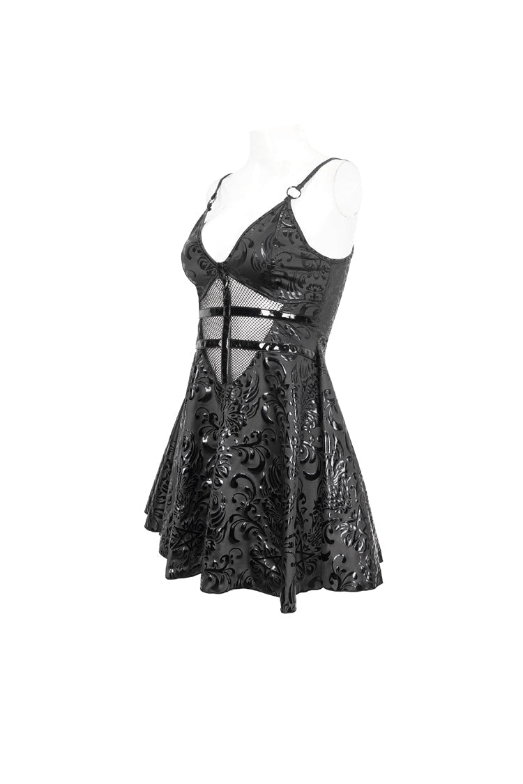 Black Pentagram Embossed Panel Mesh Rope Cutout Women's Gothic Dress - Product - 6
