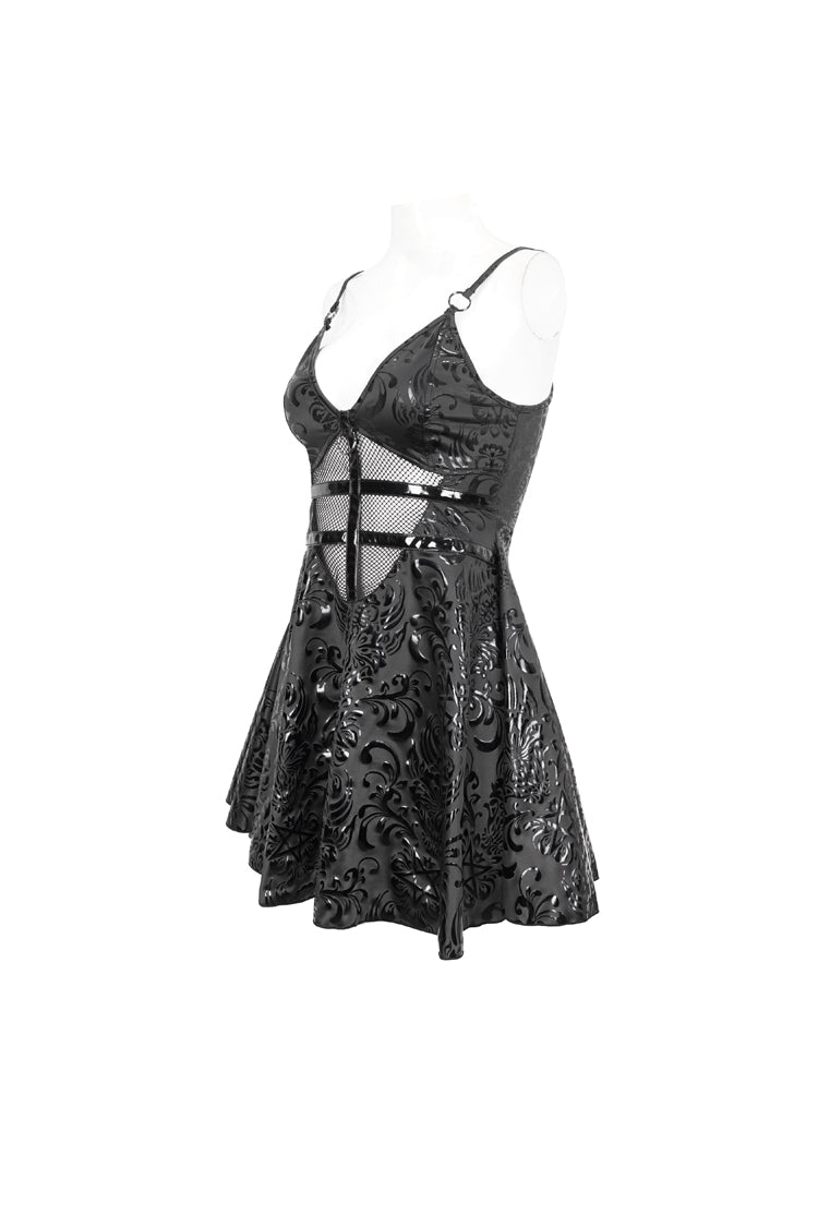 Black Pentagram Embossed Panel Mesh Rope Cutout Women's Gothic Dress - Product - 6