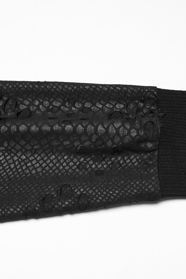 ブラック 長袖 フード付き ダメージ加工 Eyelets メンズ パンク コート 商品画像
