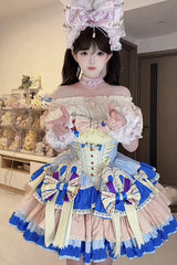 Multi-Color [Candy Paper Ribbon × Sleepy Bunny Doll Shop] Sleeveless Multi-Layered Ruffled Bow Lace-Up Sweet Ballet Lolita Dress - Product - 4