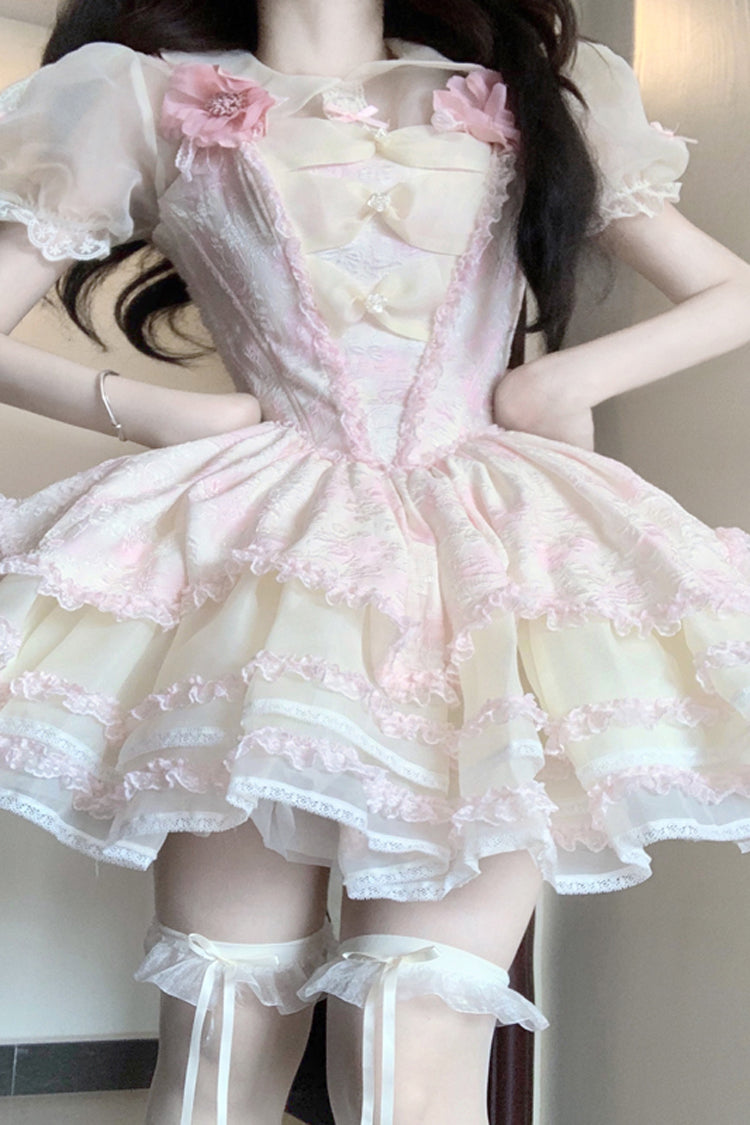 Pink [Jasmine Rain] Ruffle Hanayome Bowknot Lace Sweet Elegant Princess Lolita Dress - Product - 3
