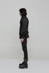 Black Sleeveless Print Stitching Metal Button Mens Steampunk Vest - Product - 3