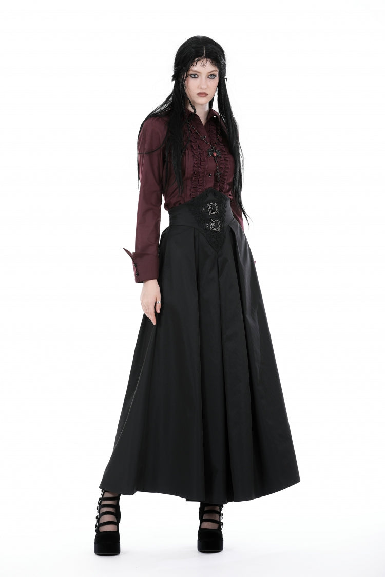 Wine Red Turn-down Collar Ruffled Long Sleeves Women's Gothic Blouse - Product - 8