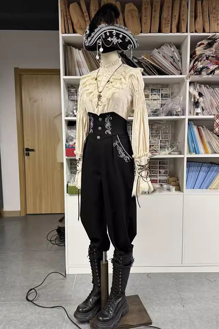Pirate Series Navigation Treasure Hunting Guide Stand Collar Embroidery Lolita Blouse 3 Colors - Product - 2