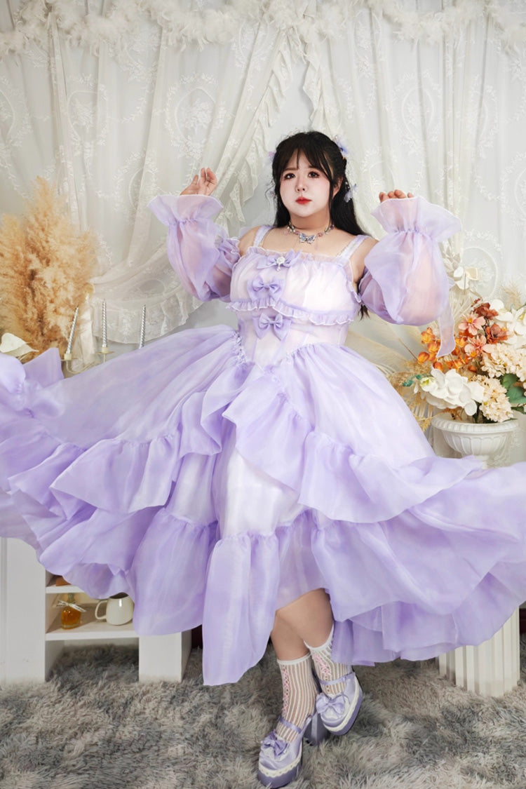 Purple [Fall Into The Purple Galaxy] Gradient Ruffle Cardigan Bowknot Sweet Plus Size Princess Lolita Jsk Dress - Product - 2
