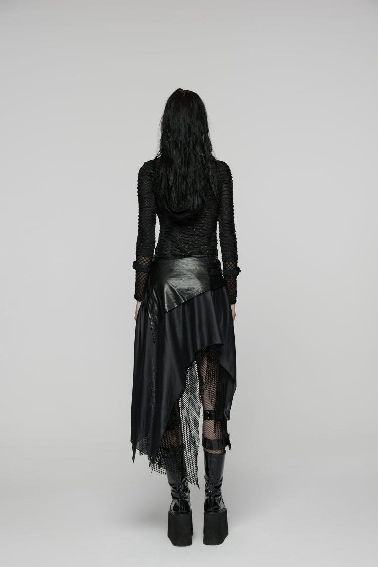 Black Double-Layered Irregular Eyelet Women's Punk rregular Wasteland Skirt - Product - 5