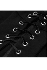 Black High Collar Front Chest Lace-Up Shoulder Hollow-Out Long Sleeve Women's Punk Dress - Product - 6