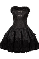 Black Bamboo Leaves Print Ruffle Lace Gothic Chinese Style Lolita Skirt - Product - 3